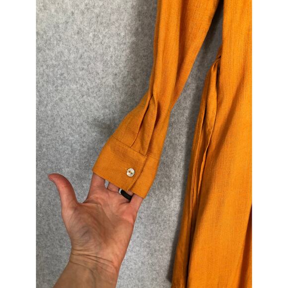 Rachel Zoe Linen Wrap Dress Size 2 Midi Shirt Tie Academia Quiet Luxury Career - Picture 12 of 12